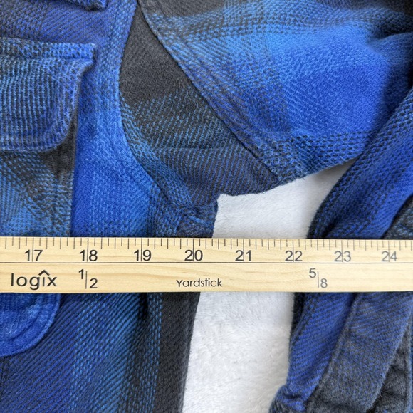 Cabela's Shirt Mens Medium Blue Black Plaid Flannel Long Sleeve Button Front - Picture 10 of 11